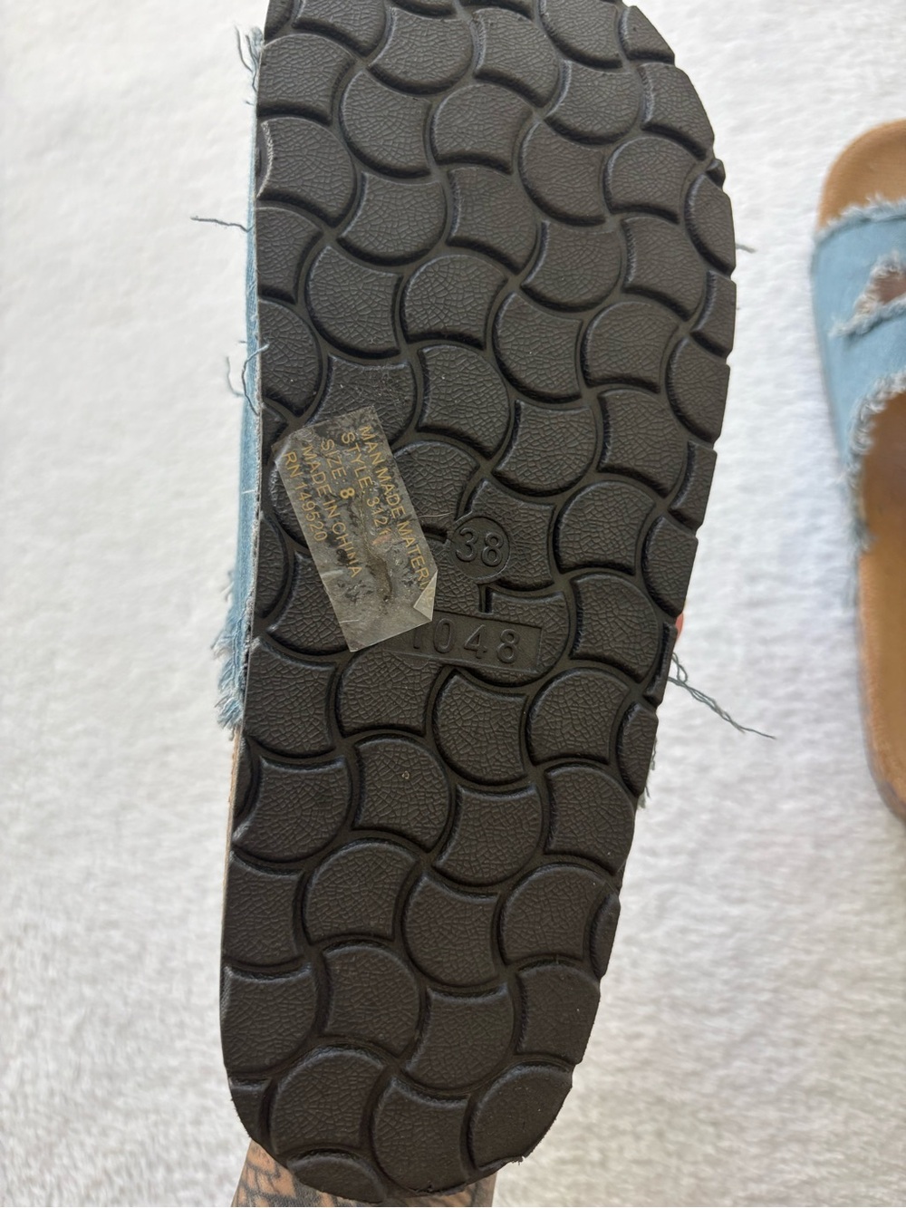 Blue Frayed Double-Buckle Slide Sandals - Picture 4 of 7